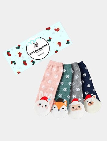 Lot de 4 Chaussettes Hautes Flocons de Noël