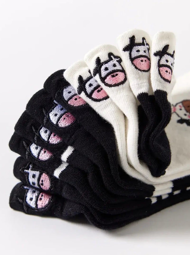 Lot de 4 Chaussettes Languette Vache Noir Blanc - Kiabi