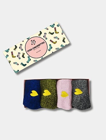 Lot de 4 Chaussettes Lurex & Coeur Pailletées