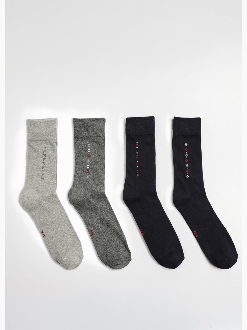 Lot de 4 Chaussettes petits motifs, clair - AFIBEL Bleu Multicolore - Kiabi