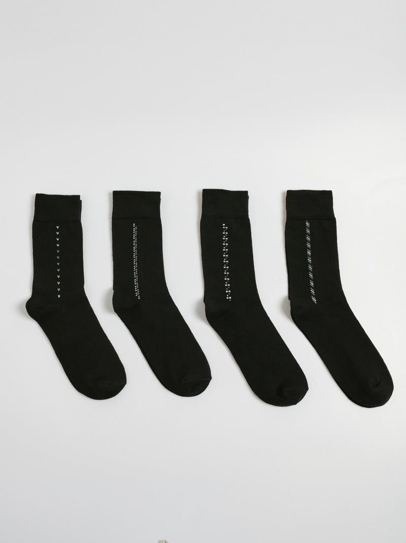 Lot de 4 Chaussettes petits motifs, foncé - AFIBEL Noir - Kiabi