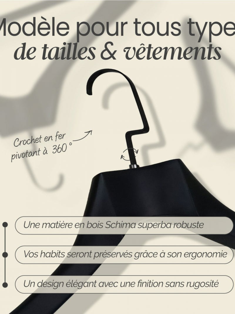 Lot de 4 cintres pour manteau adulte premium avec crochet pivotant à 360° - Vivezen Noir - Kiabi