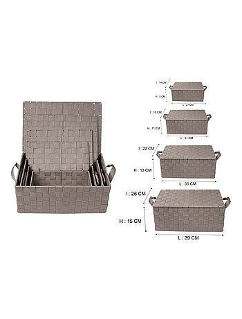Lot de 4 Corbeilles avec sangles et couvercles en Polypropylène