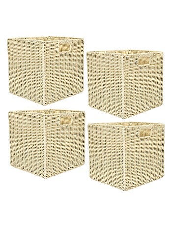 Lot de 4 Cubes de rangement tressés pliables - 30 x 30 cm - Beige