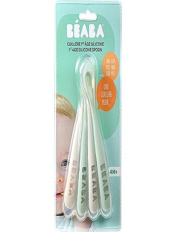 Lot de 4 cuillères 1er âge en silicone gris et vert sauge