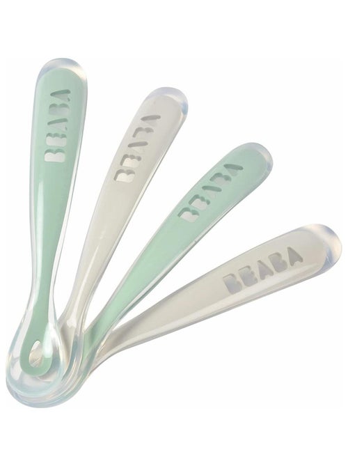 Lot de 4 cuillères 1er âge en silicone gris et vert sauge - Kiabi