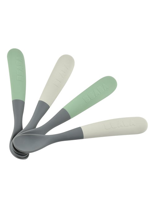 Lot de 4 cuillères 1er âge en silicone minéral et vert sauge - Kiabi