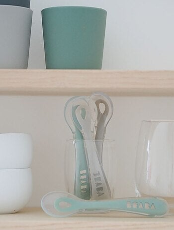 Lot de 4 cuillères 2ème âge en silicone gris et vert sauge