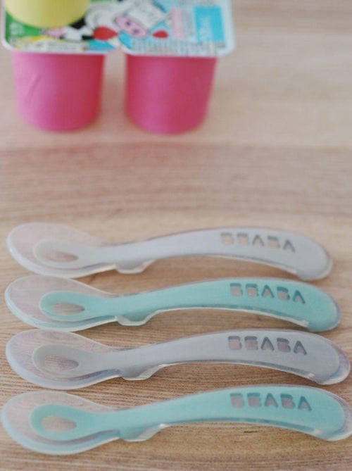 Lot de 4 cuillères 2ème âge en silicone gris et vert sauge - Kiabi