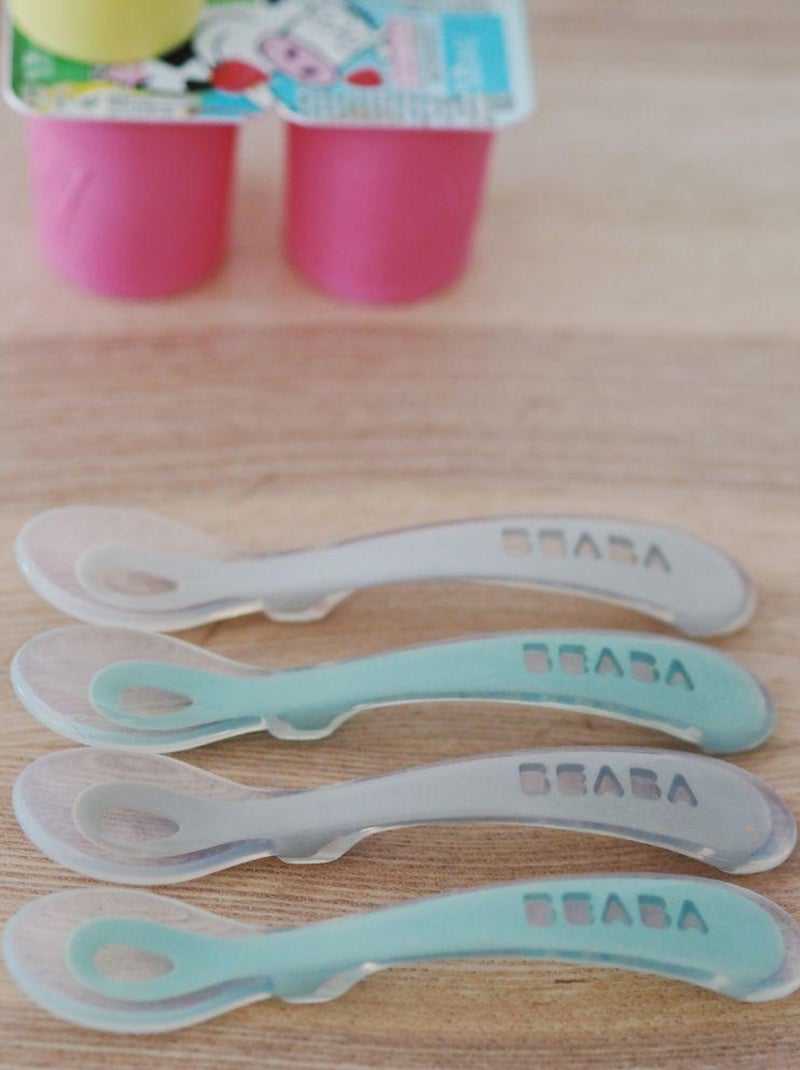 Lot de 4 cuill?res 2?me ?ge en silicone gris et vert sauge Vert d'eau - Kiabi