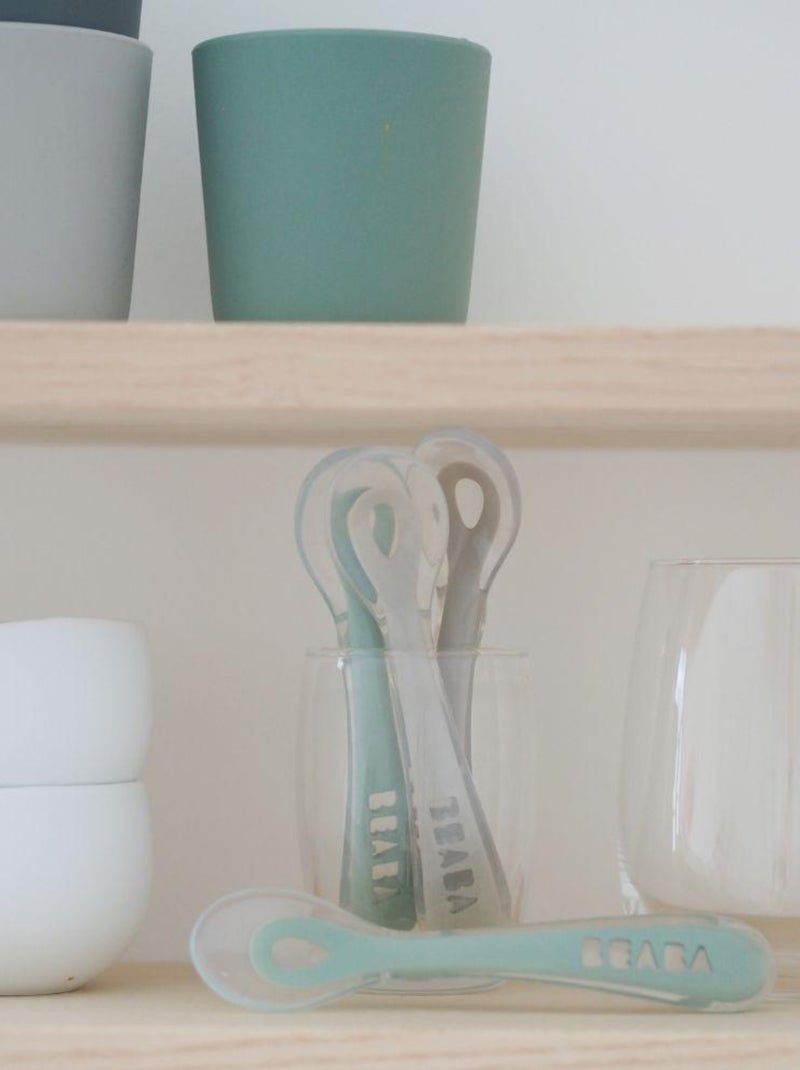 Lot de 4 cuill?res 2?me ?ge en silicone gris et vert sauge Vert d'eau - Kiabi