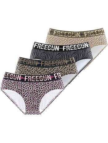 Lot de 4 culottes femme Leopard Freegun