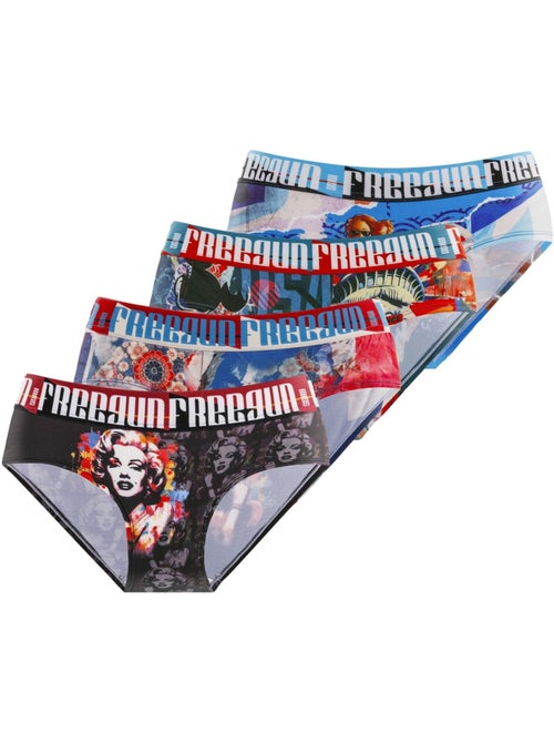 Lot de 4 culottes femme pop art freegun - Kiabi Lot de 4 culottes femme pop art freegun - Kiabi