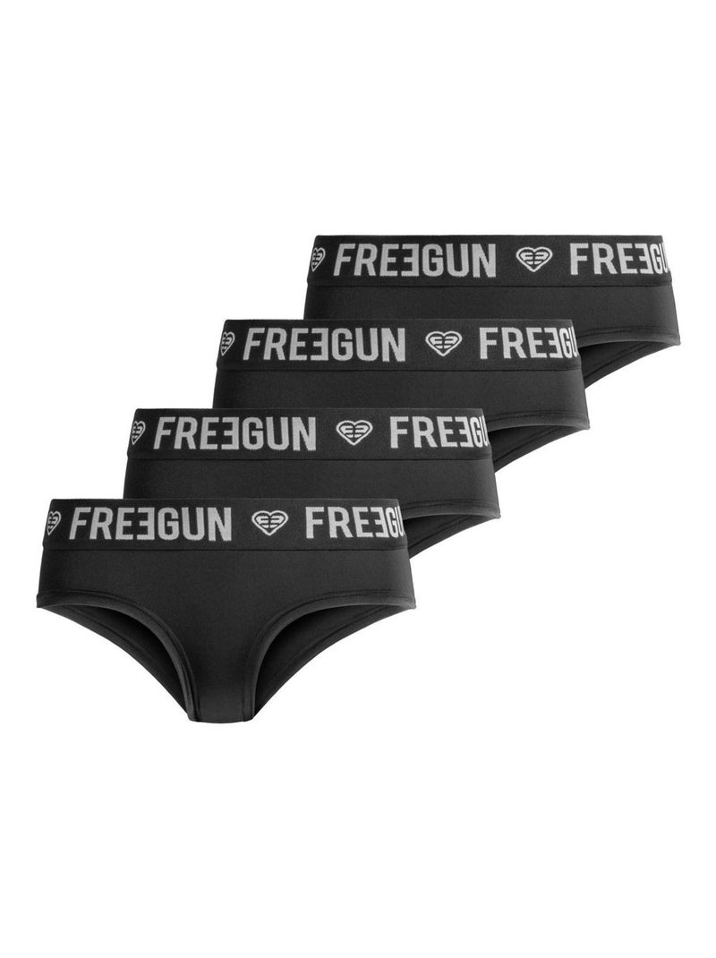 Lot de 4 culottes fille Street Art Uni Freegun Noir Blanc - Kiabi