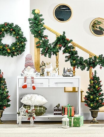 Lot de 4 décorations de Noël LED - couronne, guirlande, 2 sapins avec pots