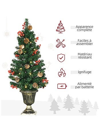 Lot de 4 décorations de Noël LED - couronne, guirlande, 2 sapins avec pots