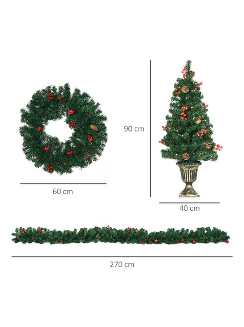 Lot de 4 décorations de Noël LED - couronne, guirlande, 2 sapins avec pots - Kiabi