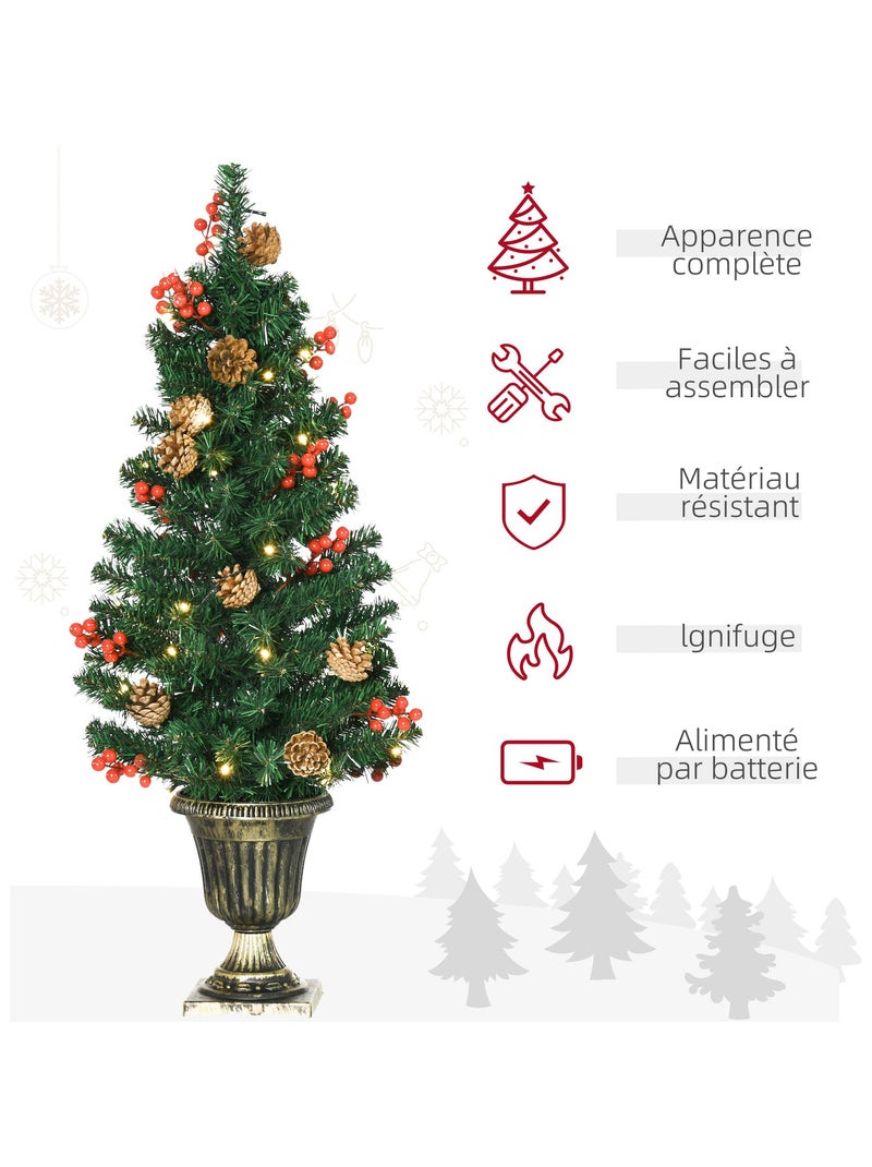 Lot de 4 décorations de Noël LED - couronne, guirlande, 2 sapins avec pots Vert - Kiabi