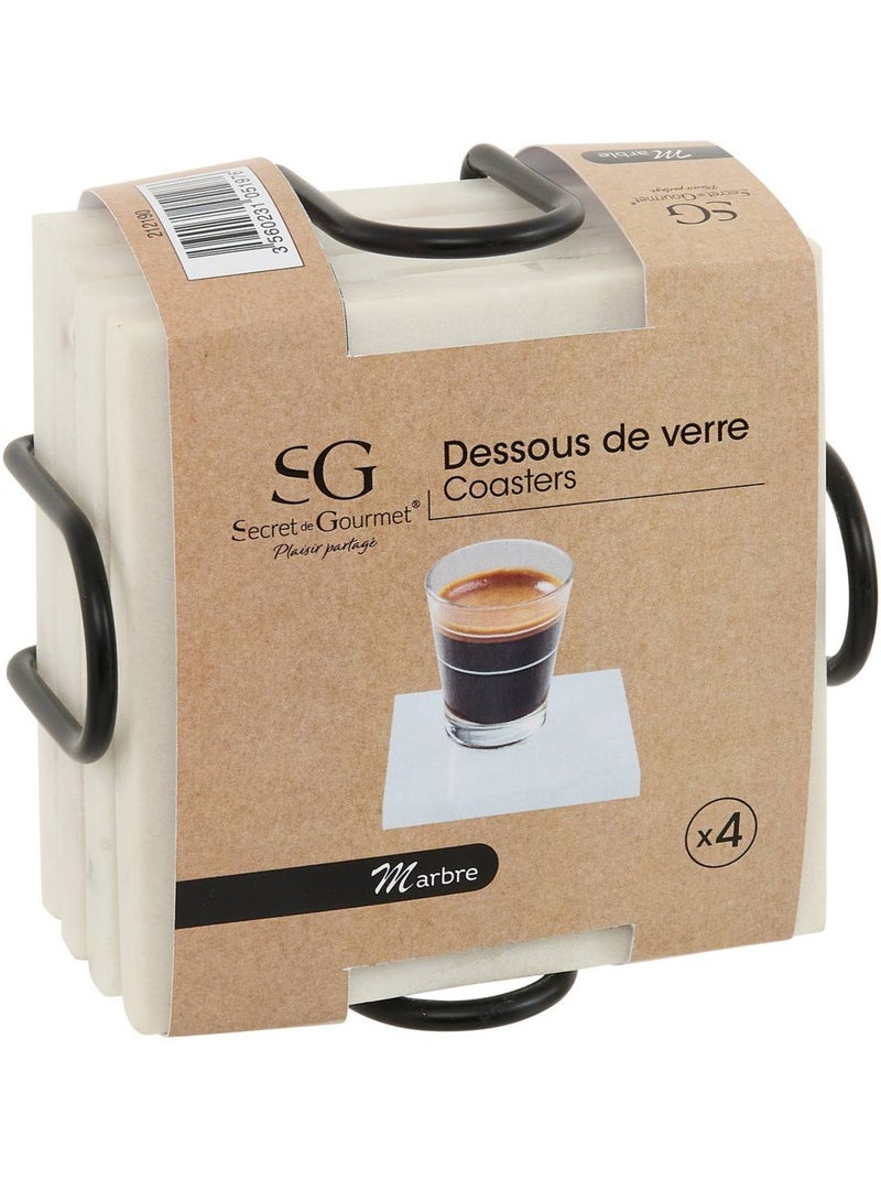 Lot de 4 dessous de verre marbre Blanc - Kiabi