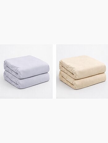 Lot de 4 drap housse Microfibre, Beige/Gris,