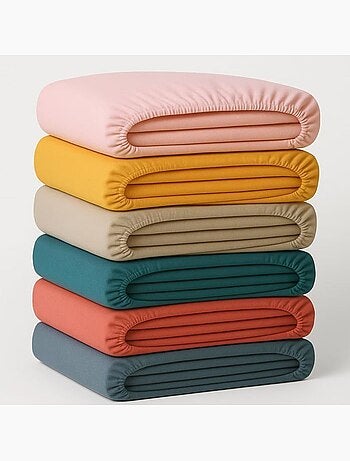 Lot de 4 draps housse - 100% coton 57 fils - l22g - couleur aléatoire