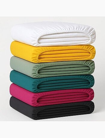Lot de 4 draps housse - 100% coton 57 fils - l22g - couleur aléatoire