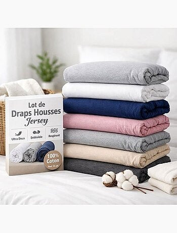 Lot de 4 draps housse - jersey 100% coton hypoallergénique - bonnet 25 cm - couleur aléatoire