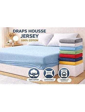 Lot de 4 draps housse - jersey 100% coton hypoallergénique - bonnet 25 cm - couleur aléatoire