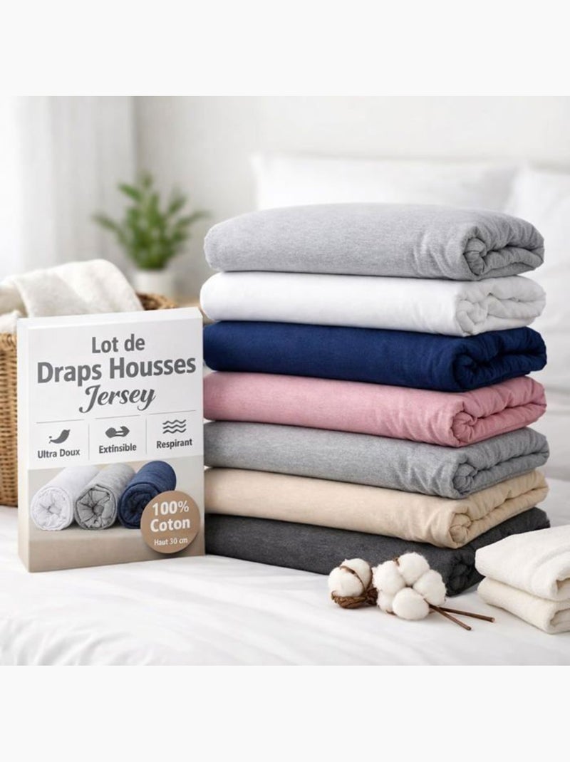 Lot de 4 draps housse - jersey 100% coton hypoallergénique - bonnet 25 cm - couleur aléatoire Bleu - Kiabi