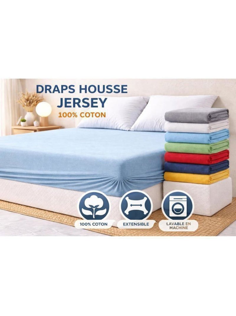 Lot de 4 draps housse - jersey 100% coton hypoallergénique - bonnet 25 cm - couleur aléatoire Bleu - Kiabi