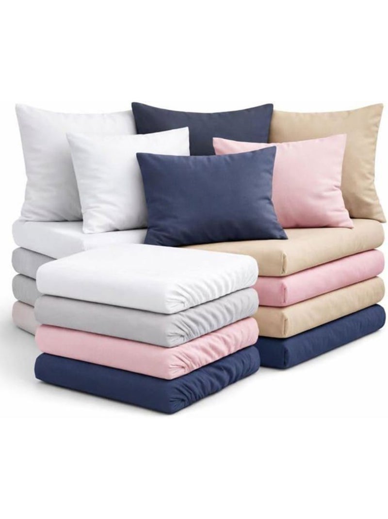 Lot de 4 draps-housse + 4 taies d’oreiller coton 57 fils/cm² - L22G - Couleur aléatoire Multicolore - Kiabi