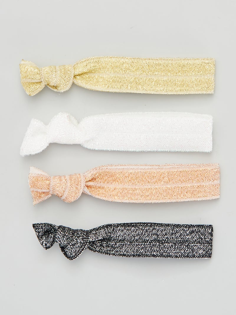 Lot de 4 élastiques plats avec nœud Marron/blanc/jaune/noir - Kiabi