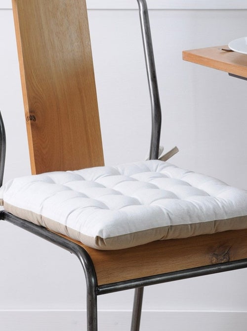 Lot de 4 galettes de chaise 16 points 40x40 Duo écru lin coton - Kiabi