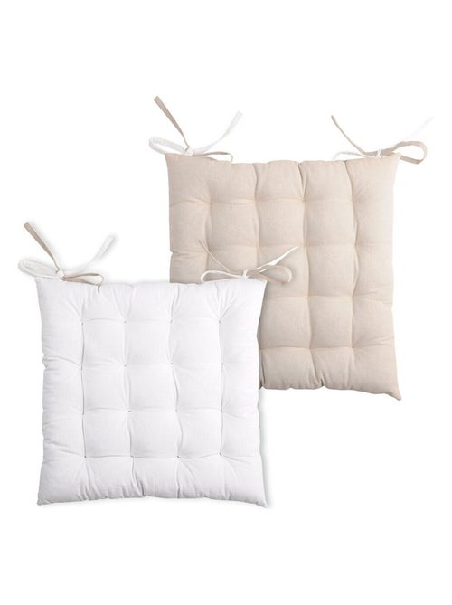 Lot de 4 galettes de chaise 16 points 40x40 Duo écru lin coton - Kiabi