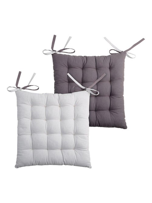 Lot de 4 galettes de chaise 16 points 40x40 Duo gris perle coton - Kiabi