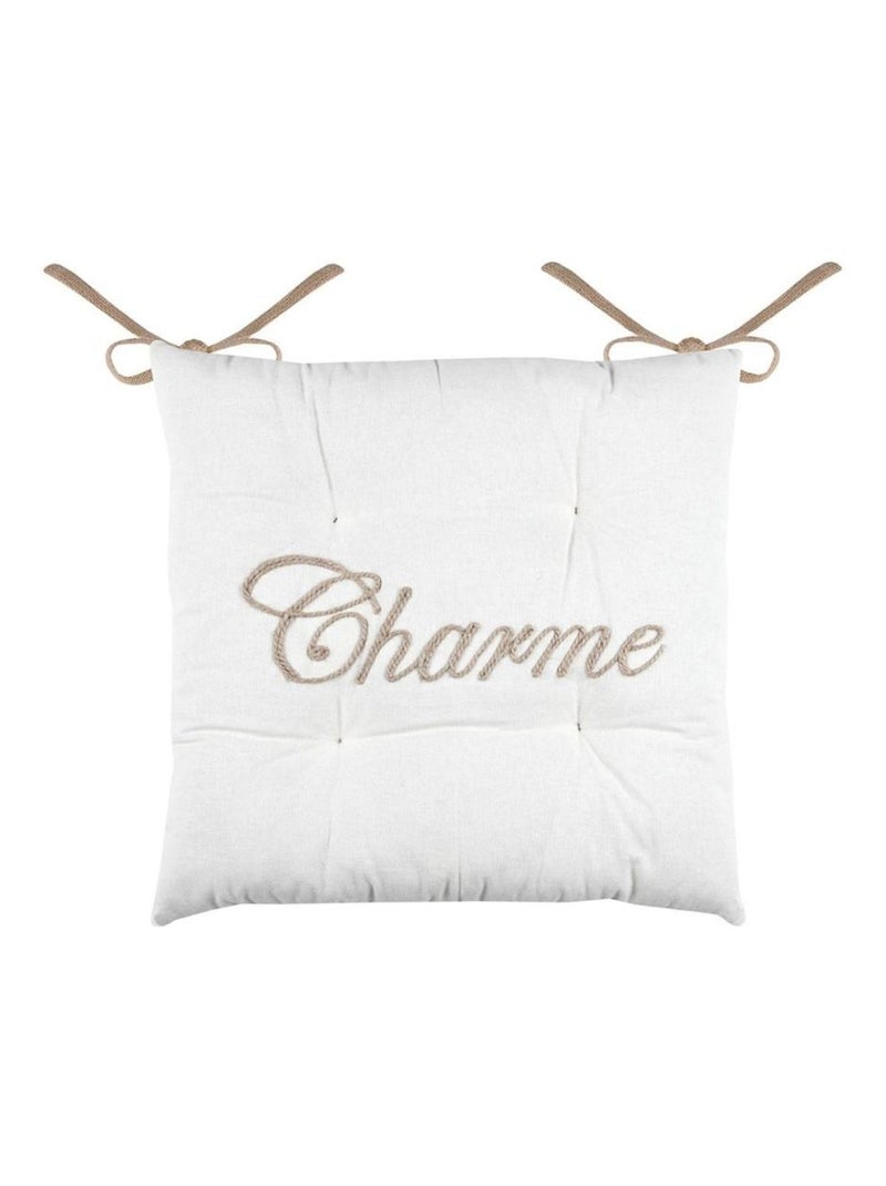 Lot de 4 galettes de chaise 4 points 38x38 Maison écru coton Blanc - Kiabi