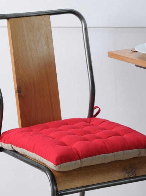 Lot de 4 galettes de chaise 40x40 rouge et lin en coton - Kiabi