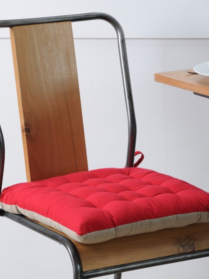 Lot de 4 galettes de chaise 40x40 rouge et lin en coton Rouge - Kiabi