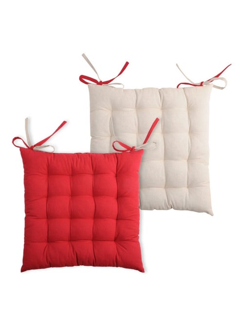 Lot de 4 galettes de chaise 40x40 rouge et lin en coton - Kiabi