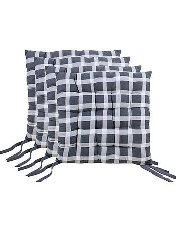 Lot de 4 galettes de chaise à carreaux noirs et blancs