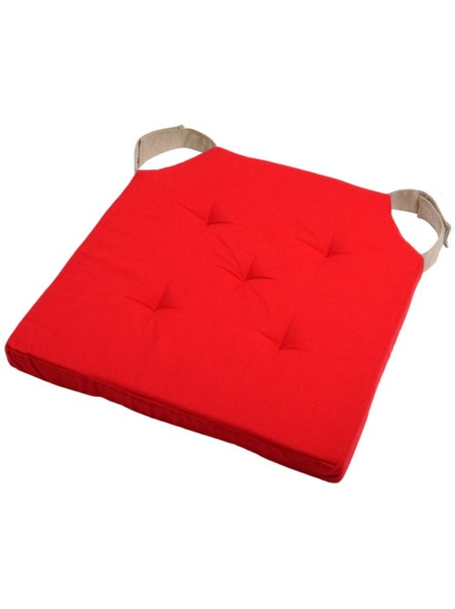 Lot de 4 galettes de chaise attaches velcro 38x38 coloris rouge - Kiabi