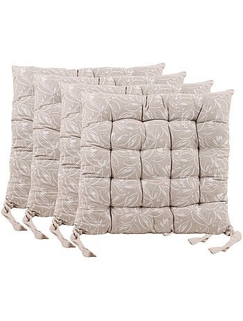 Lot de 4 galettes de chaise beiges en coton à motifs