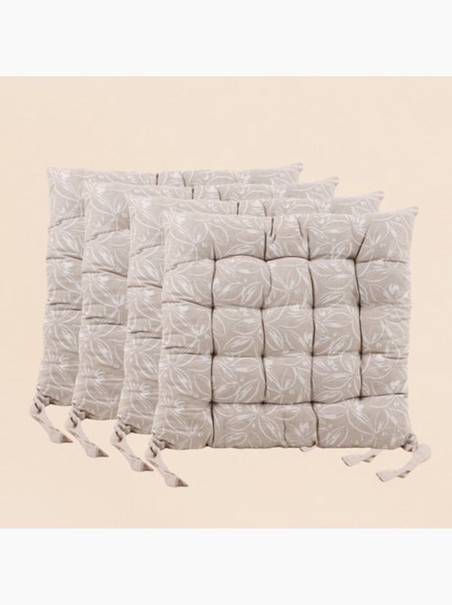 Lot de 4 galettes de chaise beiges en coton à motifs - Kiabi