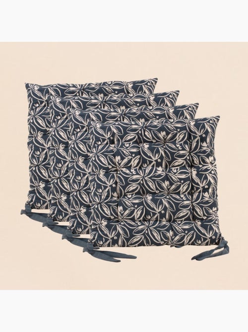 Lot de 4 galettes de chaise bleues en coton à motifs - Kiabi