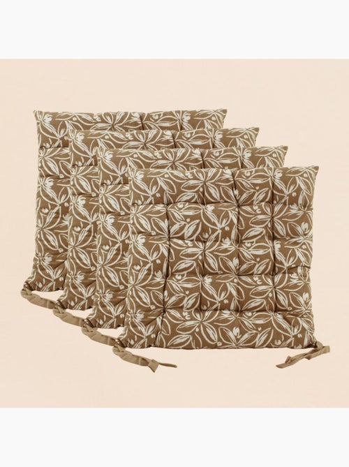 Lot de 4 galettes de chaise ocres en coton à motifs - Kiabi