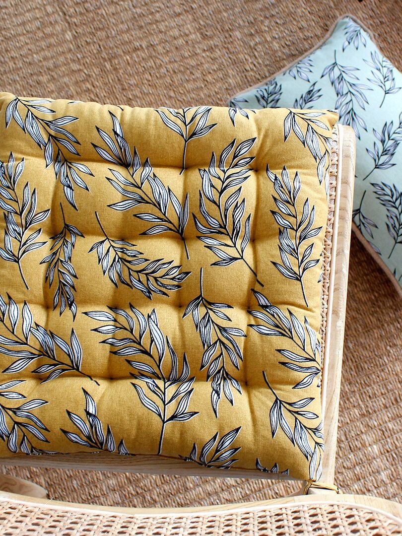 Lot de 4 galettes de chaise piquées 38x38 Lily ocre coton Jaune - Kiabi