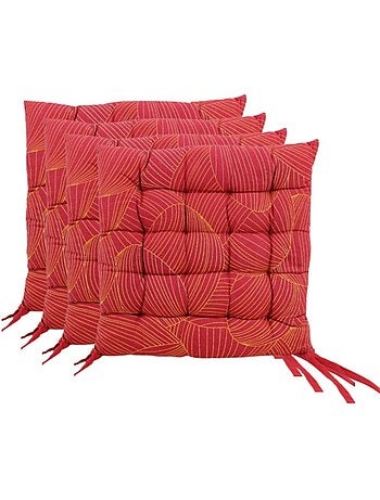 Lot de 4 galettes de chaise rouge motifs feuillage 40cm
