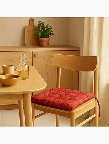 Lot de 4 galettes de chaise rouge motifs feuillage 40cm