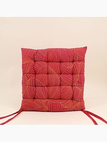 Lot de 4 galettes de chaise rouge motifs feuillage 40cm