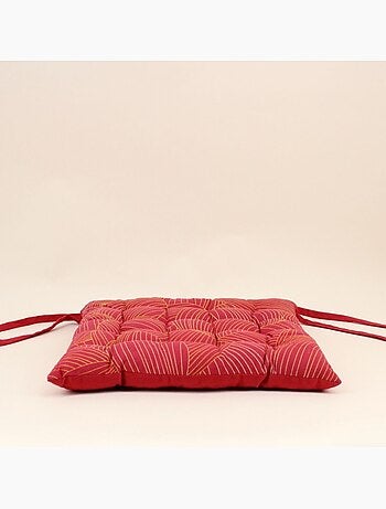 Lot de 4 galettes de chaise rouge motifs feuillage 40cm